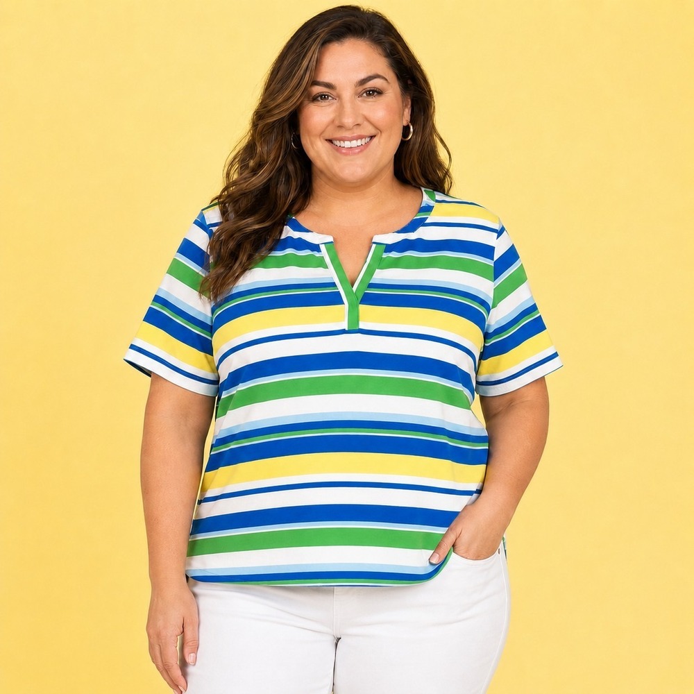 Ruby Rd Women's XL Striped Crop Top Momcore Coastal Grandma Y2K Retro Casual